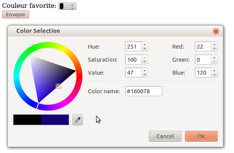 input type='color' dans un formulaire HTML5